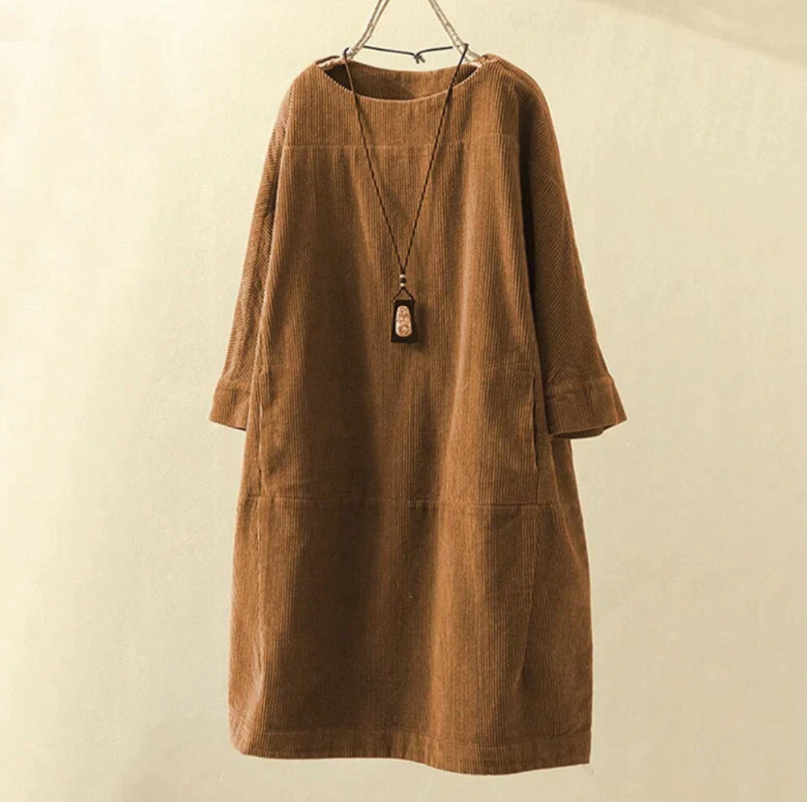 Damen Stylisches Kord Kleid mit Bequemer Passform