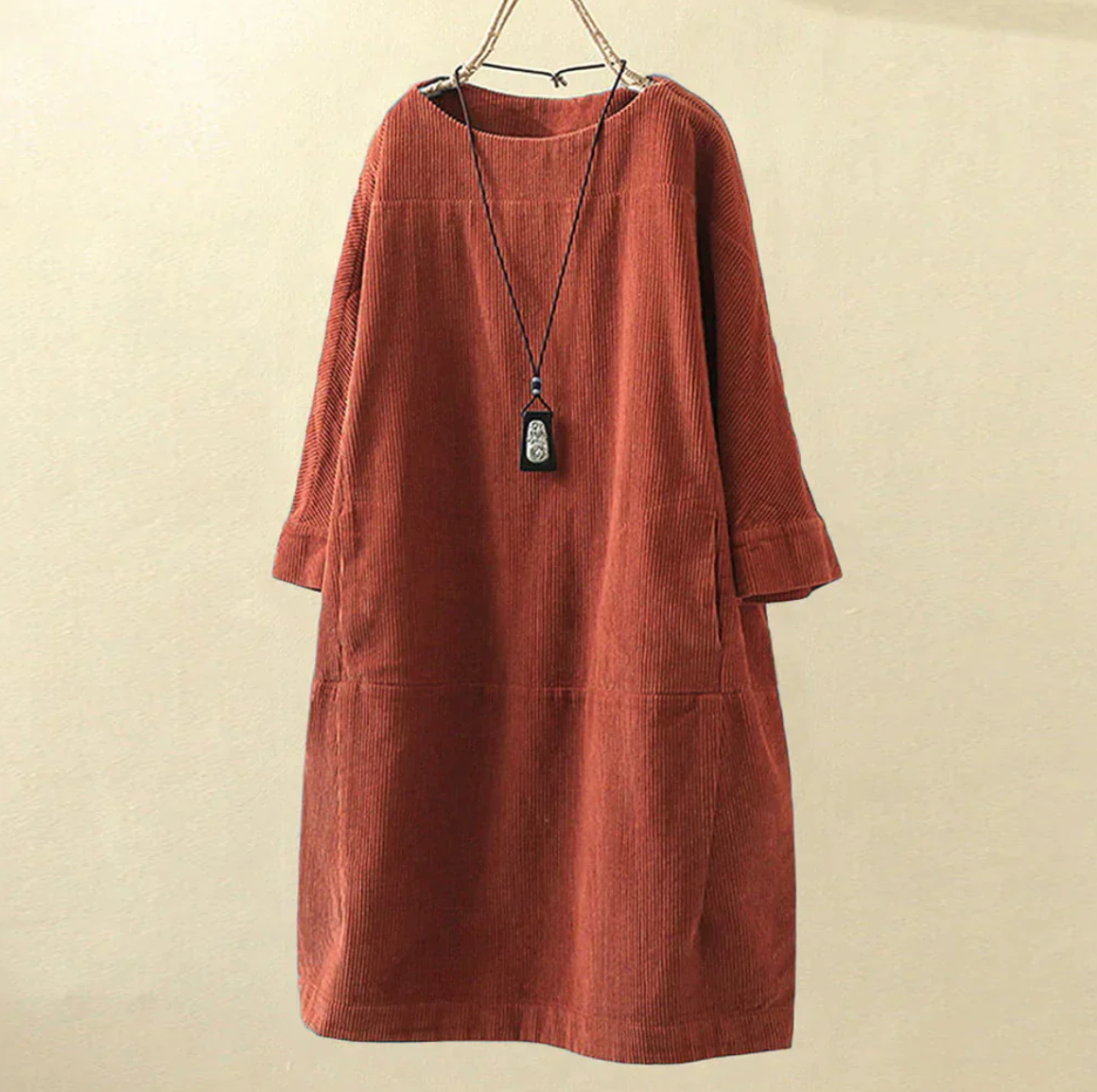 Damen Stylisches Kord Kleid mit Bequemer Passform