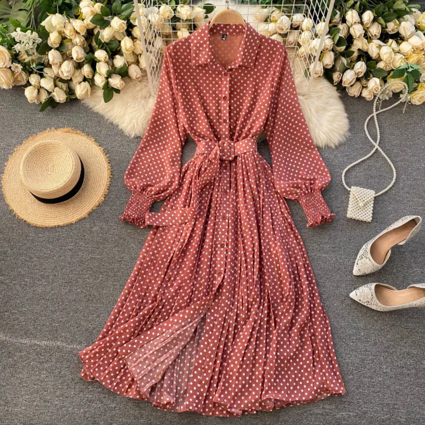 Damen Leichtes Festliches Kleid mit Frühlingshaften Details