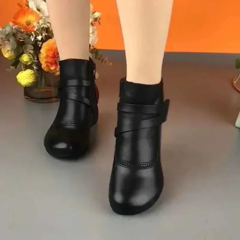 Casual Vegane Leder Retro Stiefeletten mit Absatz für Damen | Perfekt für lässige Tage