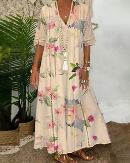 Jothan - Langes Kleid mit Blumenmuster - Schick - Moderner Stil - Ideal für den Sommer