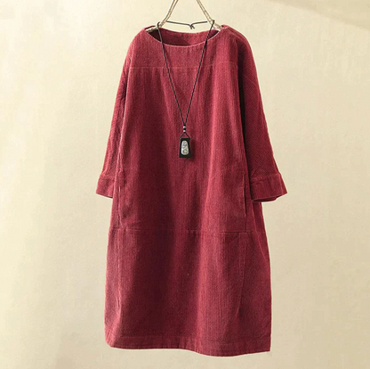 Damen Stylisches Kord Kleid mit Bequemer Passform