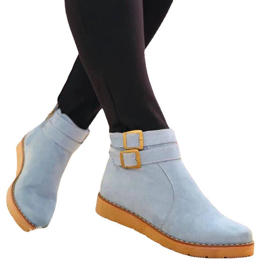 Elegante Flache Vegane Leder Stiefeletten mit Wildleder-Optik für Damen | Ideal für Alltag