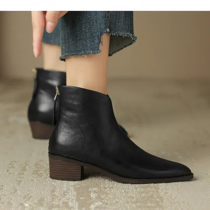 Elegante Retro Vegane Leder Stiefeletten mit Absatz für Damen | Veganes Leder für Alltagstragen