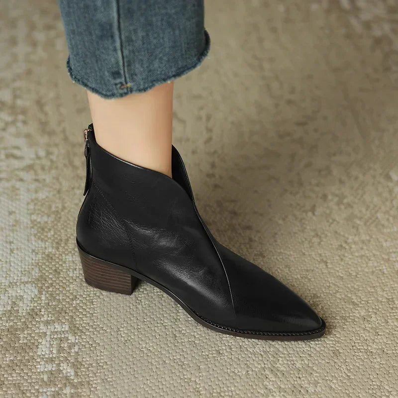 Elegante Retro Vegane Leder Stiefeletten mit Absatz für Damen | Veganes Leder für Alltagstragen