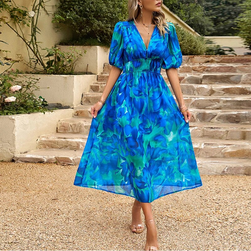 Emelina - Maxikleid mit V-Ausschnitt - Schick - H Moderner Stil - Ideal für den Sommer