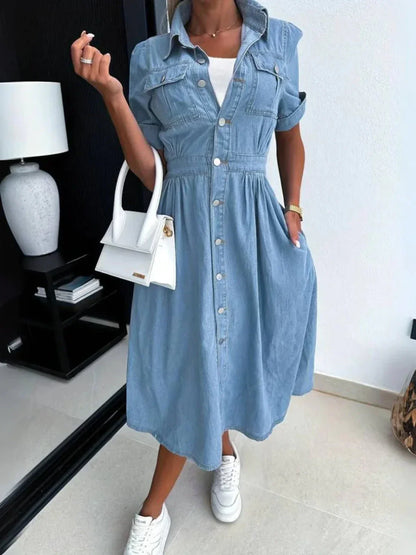 Fenja - Midikleid- Elegante- Denim - Ideal für den Sommer