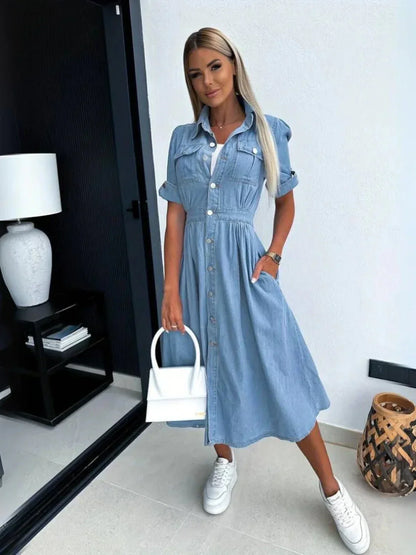 Fenja - Midikleid- Elegante- Denim - Ideal für den Sommer