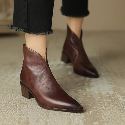 Elegante Retro Vegane Leder Stiefeletten mit Absatz für Damen | Veganes Leder für Alltagstragen