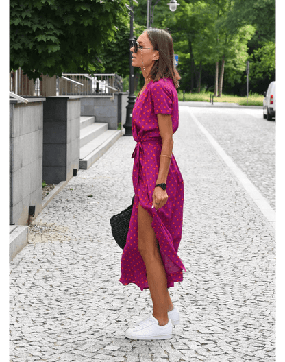 Celine - Bedrucktes V-Ausschnit Kleid - Schick - Hochwertige Moderner Stil - Perfekt für Legere Tage